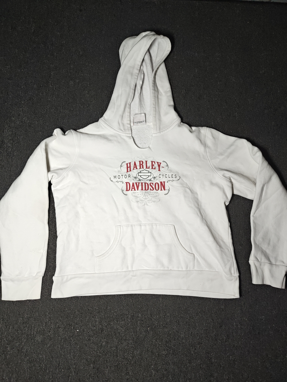 VTG Harley Davidson Hoodie Women’s Small White Carson City Nevada Long Sleeve